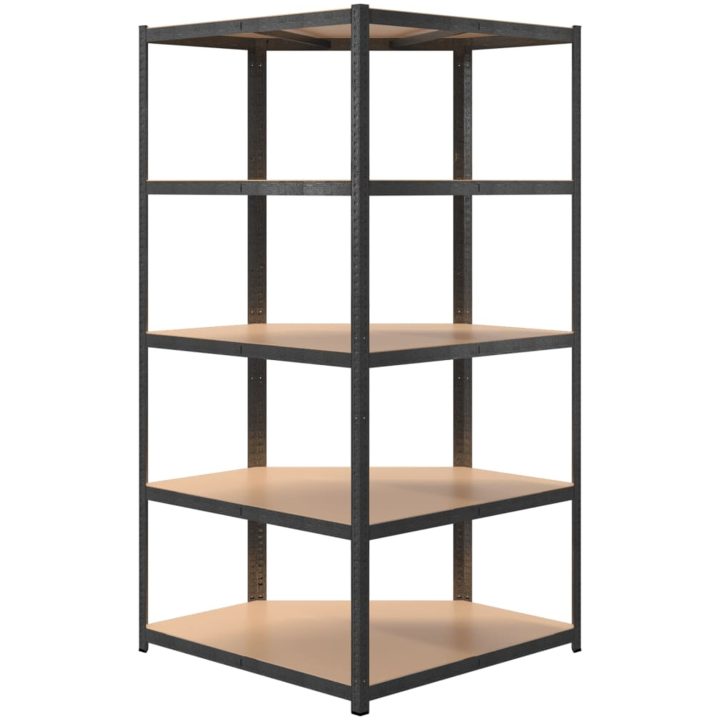 Slitstark hörnhylla grå stål och konstruerat trä 5 hyllplan vidaXL 90 x 90 x 180 cm – bild 6