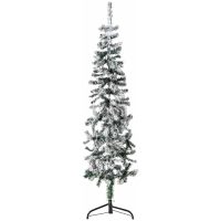 Smal halv plastgran med snö 150 cm vidaXL