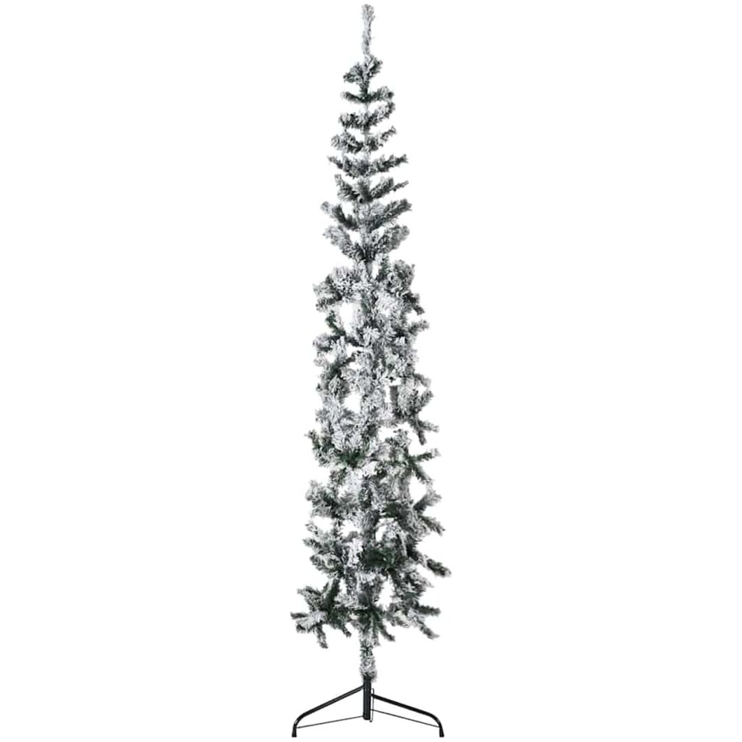 Smal halv plastgran med snö 180 cm vidaXL 180 x 49 cm