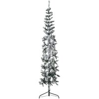 Smal halv plastgran med snö 210 cm vidaXL