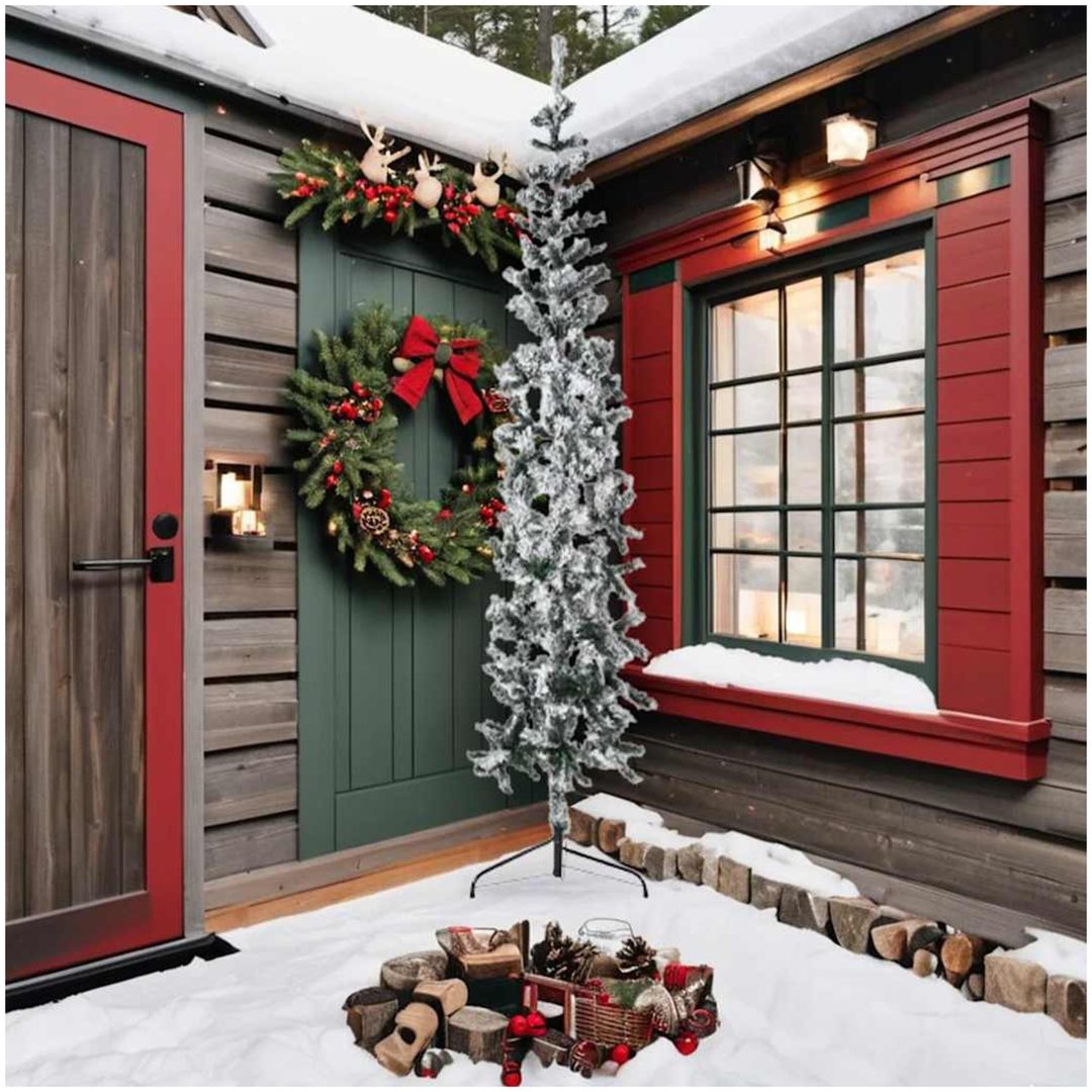 Smal halv plastgran med snö 240 cm vidaXL 240 x 61 cm – bild 2