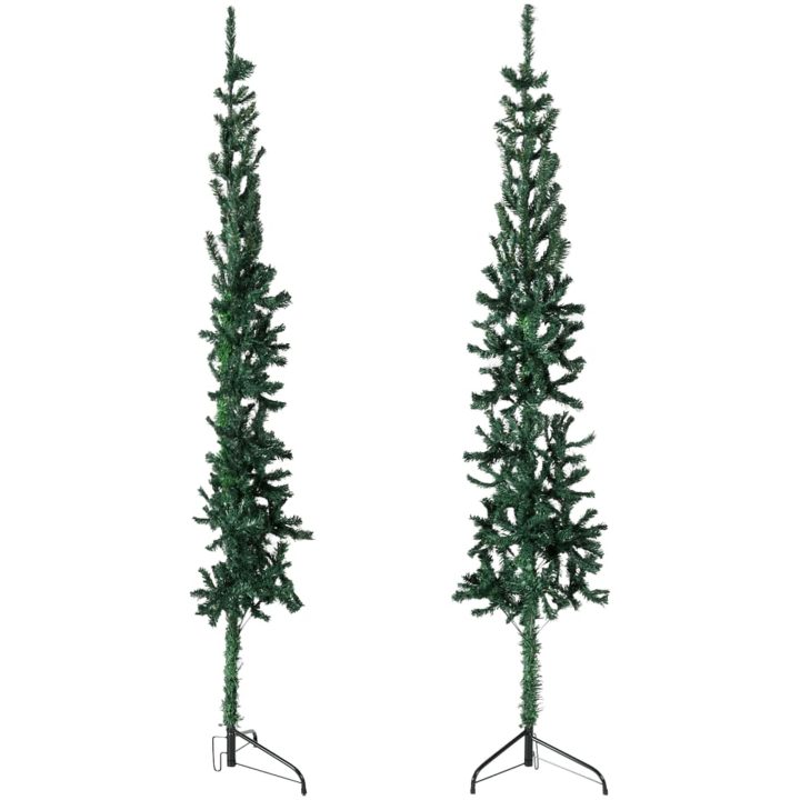 Smal halv plastgran med stativ grön 180 cm vidaXL 180 x 49 cm – bild 2
