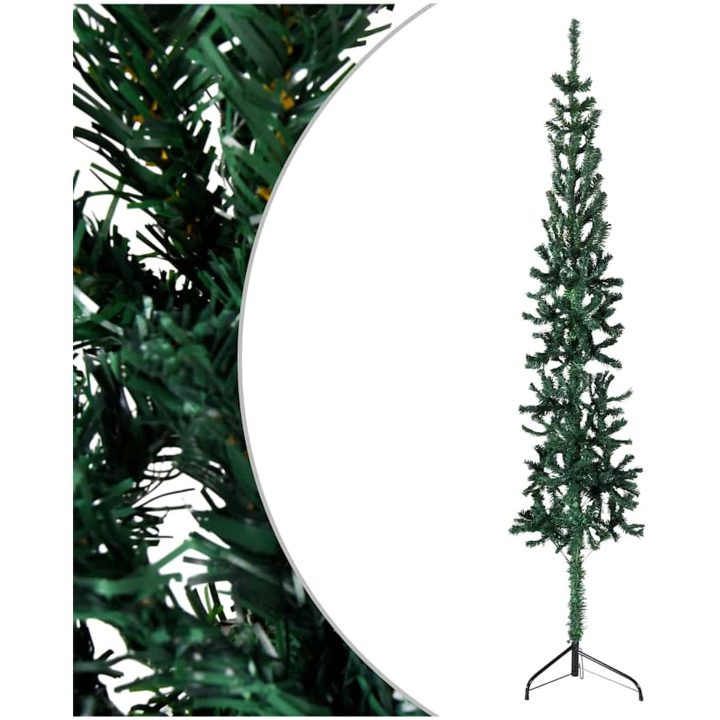 Smal halv plastgran med stativ grön 240 cm vidaXL 240 x 61 cm – bild 3