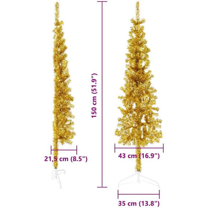 Smal halv plastgran med stativ guld 150 cm vidaXL 150 x 45 cm – bild 9