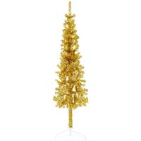 Smal halv plastgran med stativ guld 150 cm vidaXL