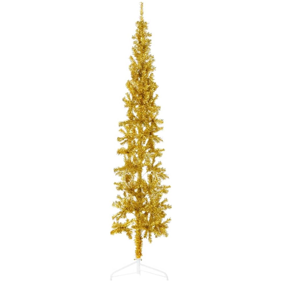 Smal halv plastgran med stativ guld 240 cm vidaXL 240 x 61 cm – bild 3