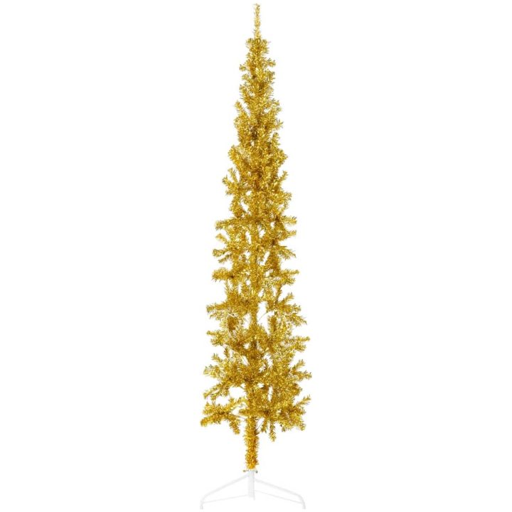 Smal halv plastgran med stativ guld 240 cm vidaXL 240 x 61 cm – bild 3