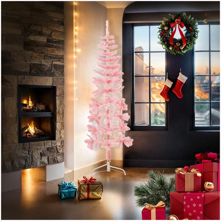 Smal halv plastgran med stativ rosa 180 cm vidaXL 180 x 49 cm – bild 2