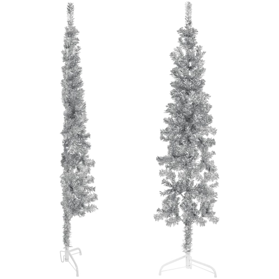 Smal halv plastgran med stativ silver 120 cm vidaXL 120 x 40 cm – bild 2