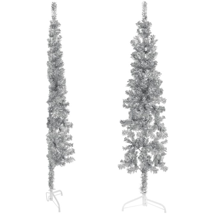 Smal halv plastgran med stativ silver 120 cm vidaXL 120 x 40 cm – bild 2