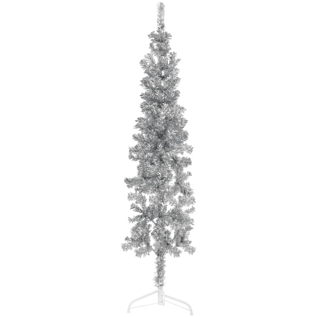 Smal halv plastgran med stativ silver 120 cm vidaXL 120 x 40 cm – bild 3