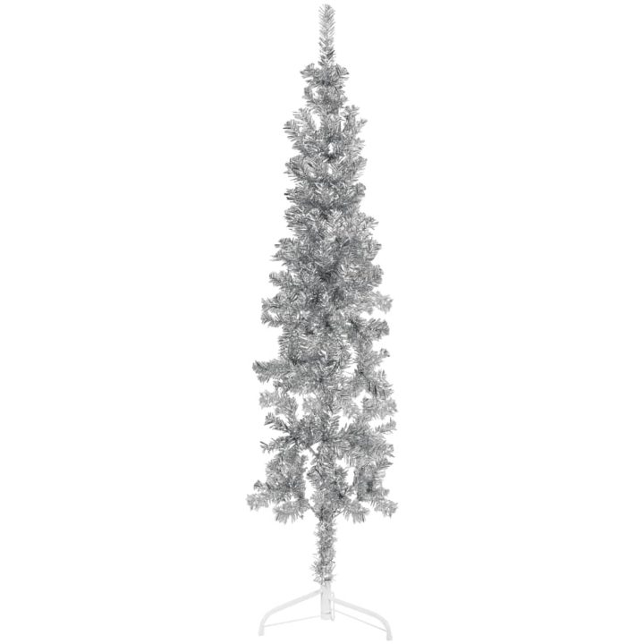 Smal halv plastgran med stativ silver 120 cm vidaXL 120 x 40 cm – bild 3