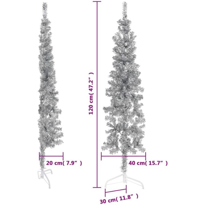 Smal halv plastgran med stativ silver 120 cm vidaXL 120 x 40 cm – bild 9