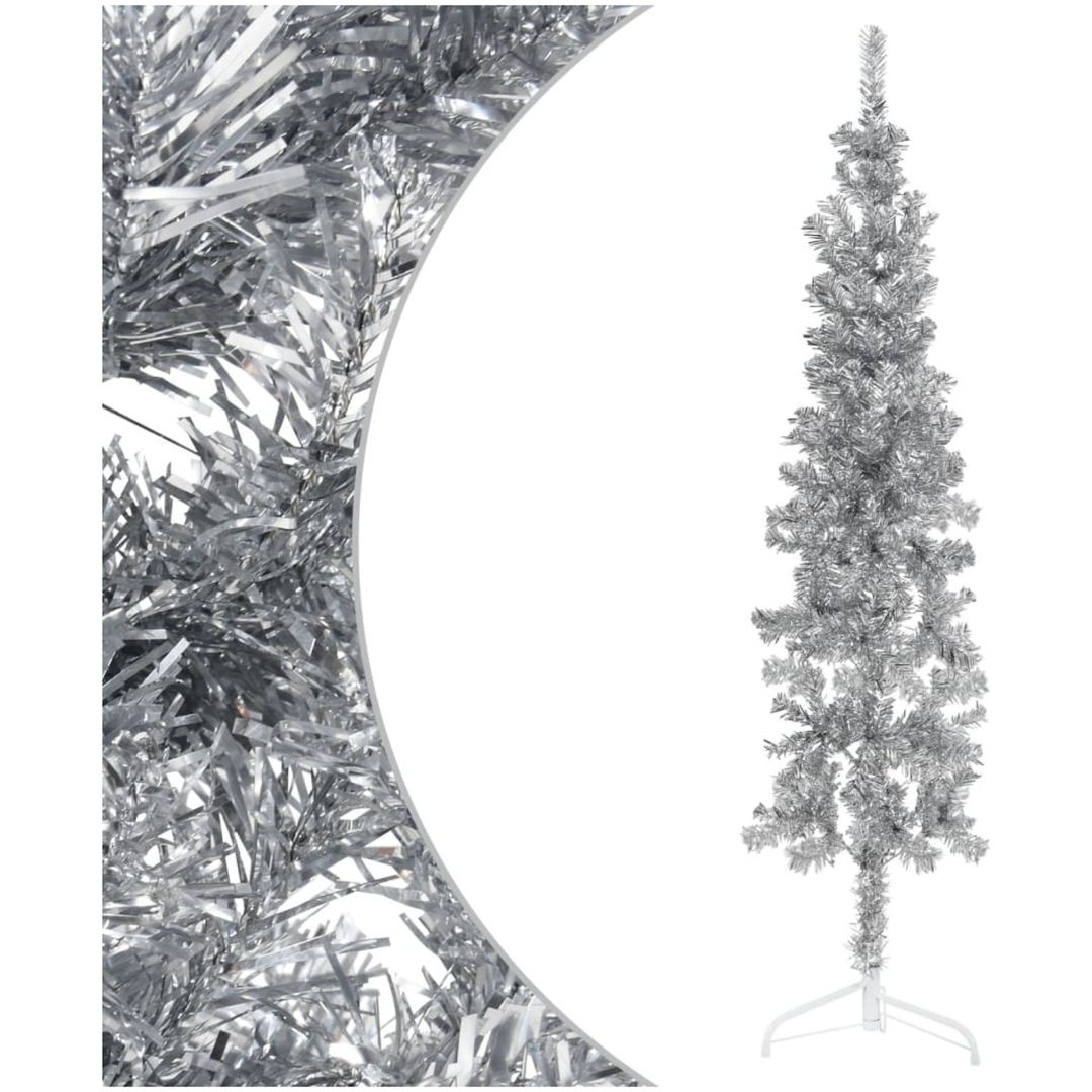 Smal halv plastgran med stativ silver 120 cm vidaXL 120 x 40 cm