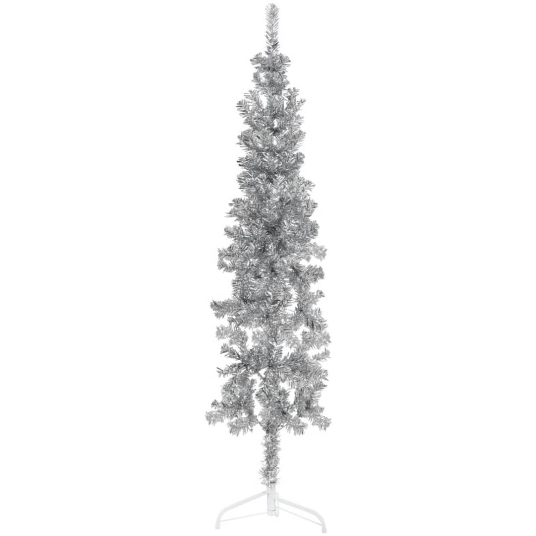Smal halv plastgran med stativ silver 150 cm vidaXL 150 x 45 cm