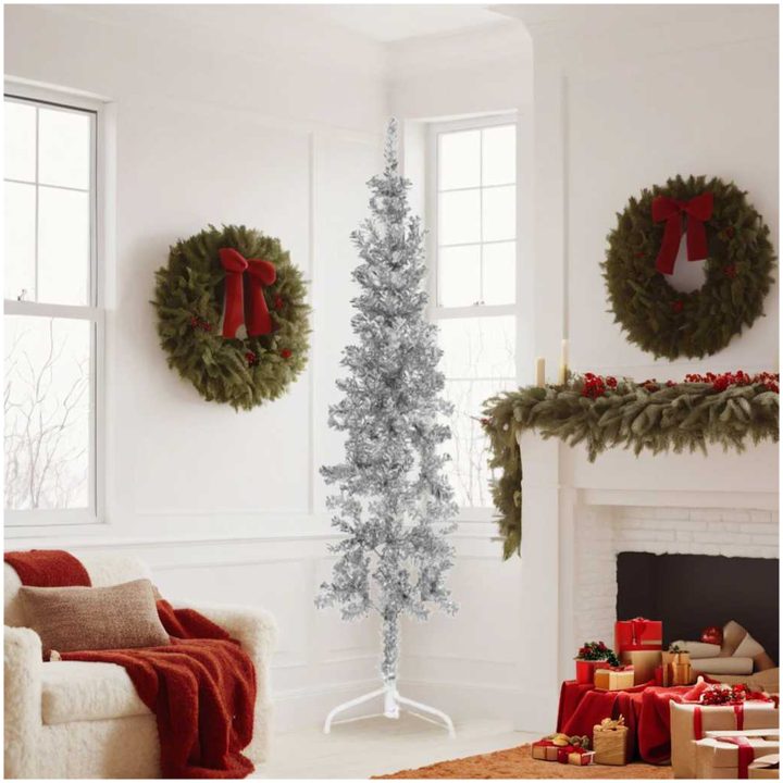 Smal halv plastgran med stativ silver 180 cm vidaXL 180 x 49 cm – bild 2