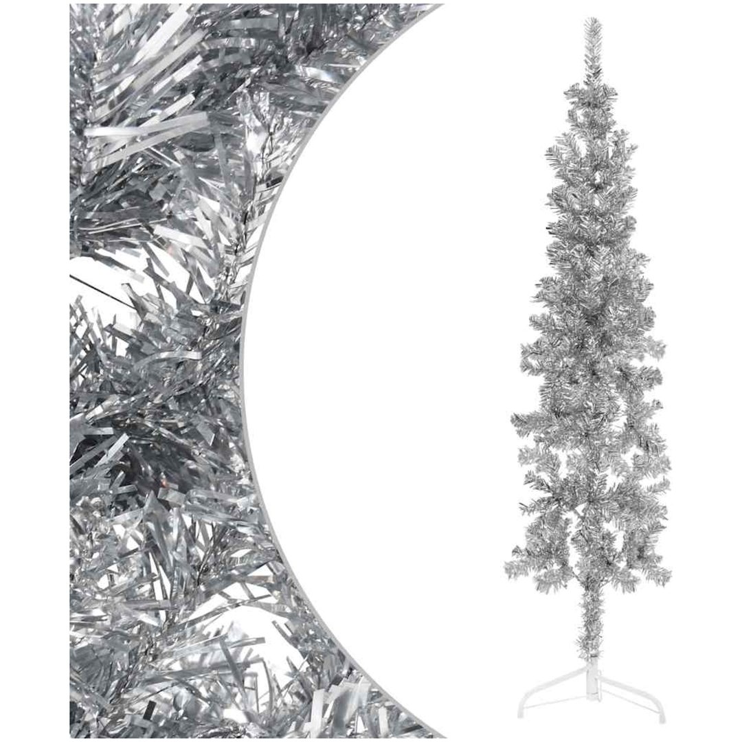 Smal halv plastgran med stativ silver 180 cm vidaXL 180 x 49 cm – bild 3