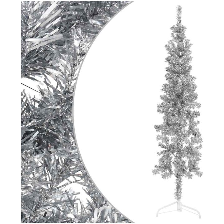 Smal halv plastgran med stativ silver 180 cm vidaXL 180 x 49 cm – bild 3
