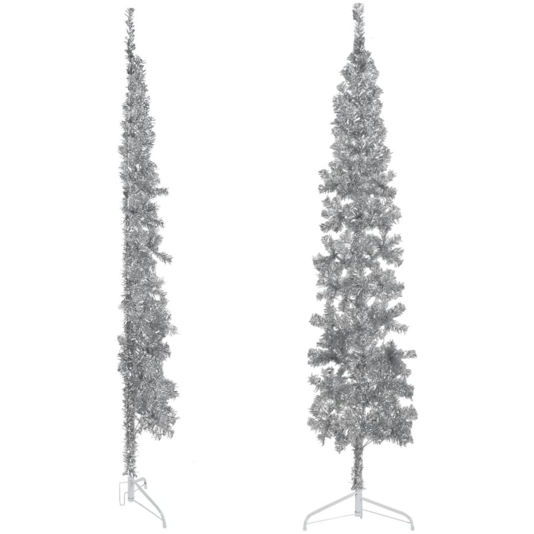 Smal halv plastgran med stativ silver 210 cm vidaXL 210 x 56 cm – bild 3