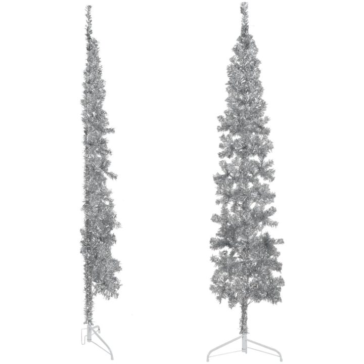 Smal halv plastgran med stativ silver 210 cm vidaXL 210 x 56 cm – bild 3