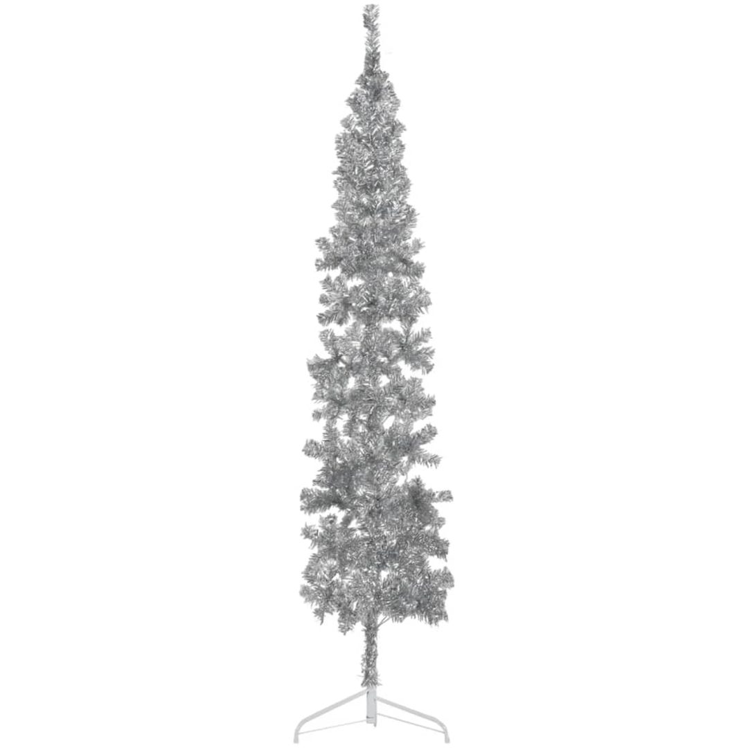 Smal halv plastgran med stativ silver 210 cm vidaXL 210 x 56 cm