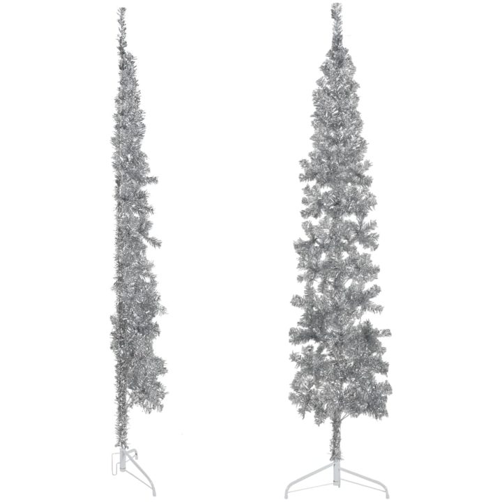 Smal halv plastgran med stativ silver 240 cm vidaXL 240 x 61 cm – bild 2