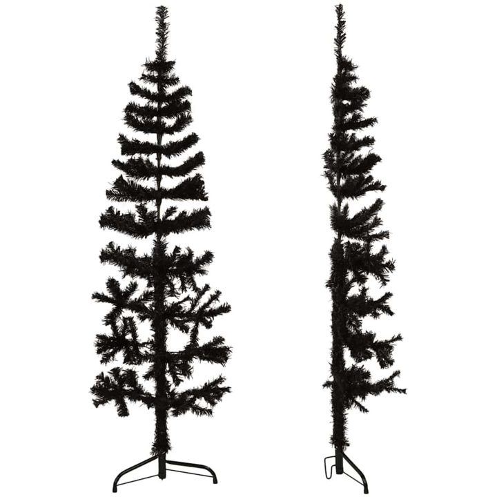 Smal halv plastgran med stativ svart 150 cm vidaXL 150 x 45 cm – bild 5