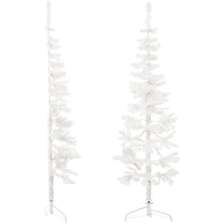 Smal halv plastgran med stativ vit 150 cm vidaXL 150 x 45 cm – bild 4