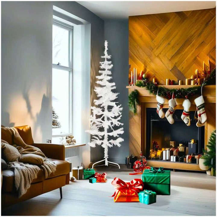 Smal halv plastgran med stativ vit 180 cm vidaXL 180 x 49 cm – bild 2