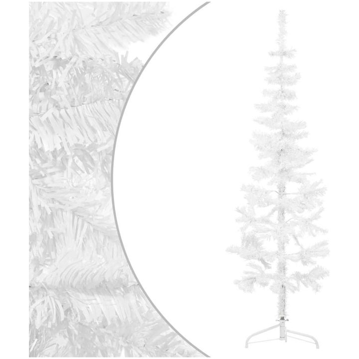 Smal halv plastgran med stativ vit 180 cm vidaXL 180 x 49 cm – bild 3
