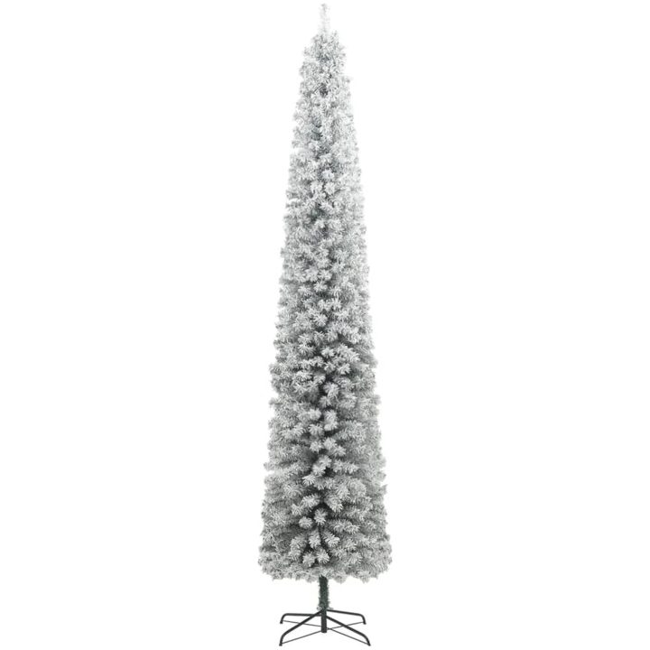 Smal julgran med stativ och snö PVC vidaXL 270 cm – bild 2