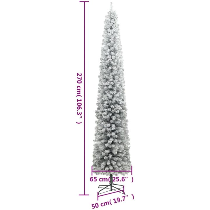 Smal julgran med stativ och snö PVC vidaXL 270 cm – bild 7
