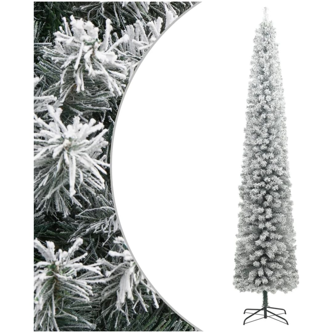 Smal julgran med stativ och snö PVC vidaXL 270 cm