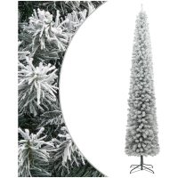 Smal julgran med stativ och snö PVC vidaXL