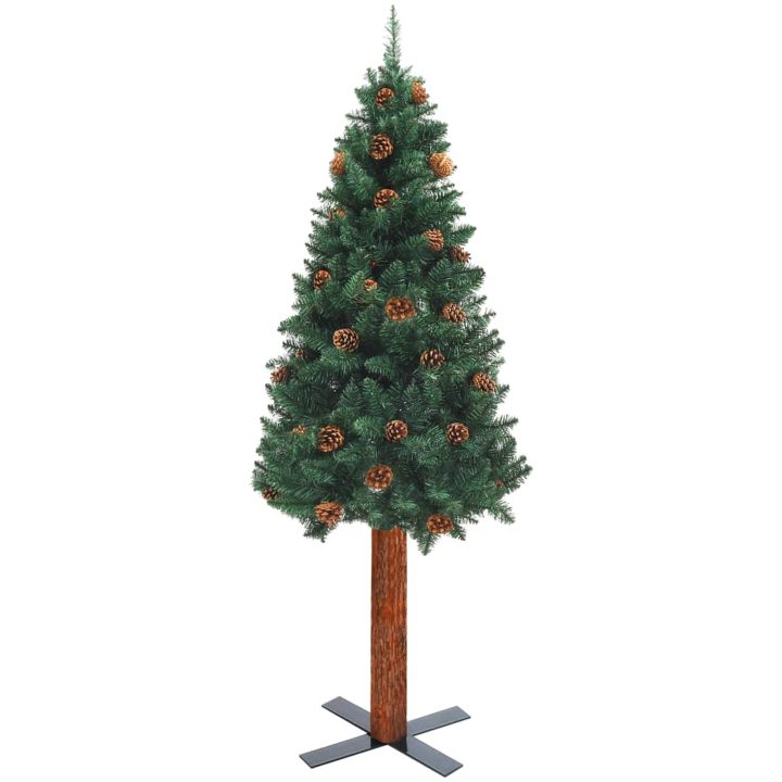 Smal plastgran med äkta trä och kottar grön 150 cm PVC vidaXL 150 x 66 cm – bild 2