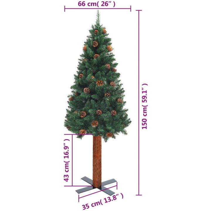 Smal plastgran med äkta trä och kottar grön 150 cm PVC vidaXL 150 x 66 cm – bild 7