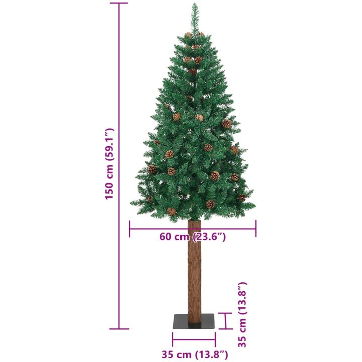 Smal plastgran med äkta trä och kottar grön 150 cm PVC vidaXL 150 x 66 cm – bild 8