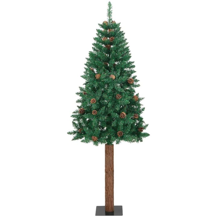Smal plastgran med äkta trä och kottar grön 180 cm PVC vidaXL 180 x 72 cm – bild 2