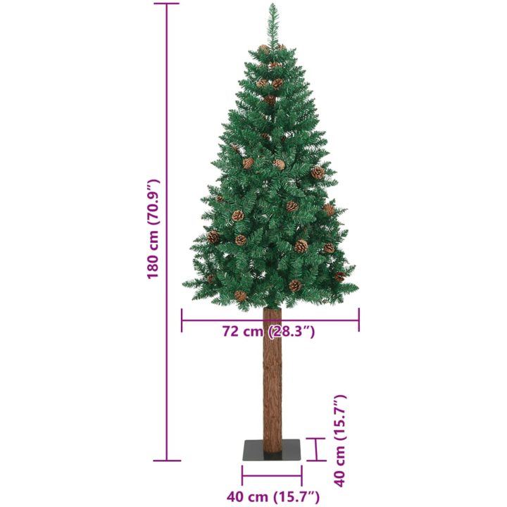 Smal plastgran med äkta trä och kottar grön 180 cm PVC vidaXL 180 x 72 cm – bild 8