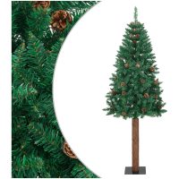 Smal plastgran med äkta trä och kottar grön 180 cm PVC vidaXL