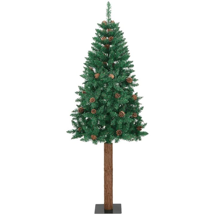 Smal plastgran med äkta trä och kottar grön 210 cm PVC vidaXL 210 x 77 cm – bild 2