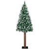 Smal plastgran med äkta trä och kottar vit snö grön 150 cm vidaXL 150 x 66 cm – miniatyr 2