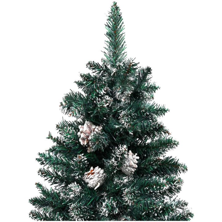Smal plastgran med äkta trä och kottar vit snö grön 150 cm vidaXL 150 x 66 cm – bild 3