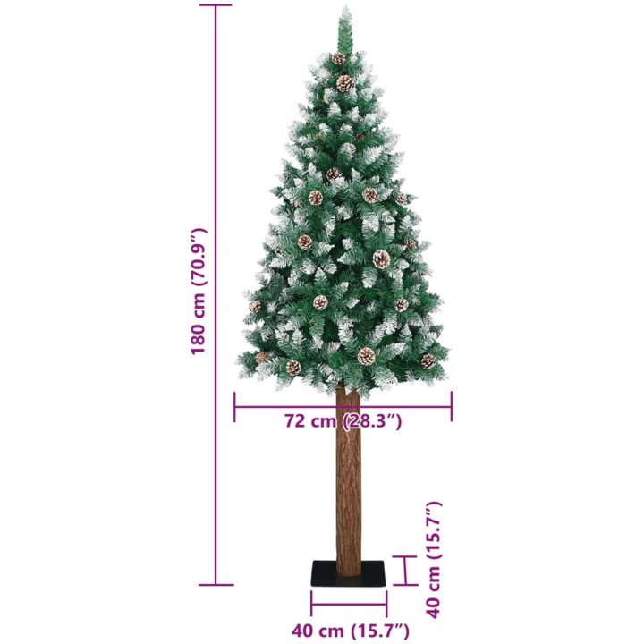 Smal plastgran med äkta trä och kottar vit snö grön 180 cm vidaXL 180 x 72 cm – bild 8