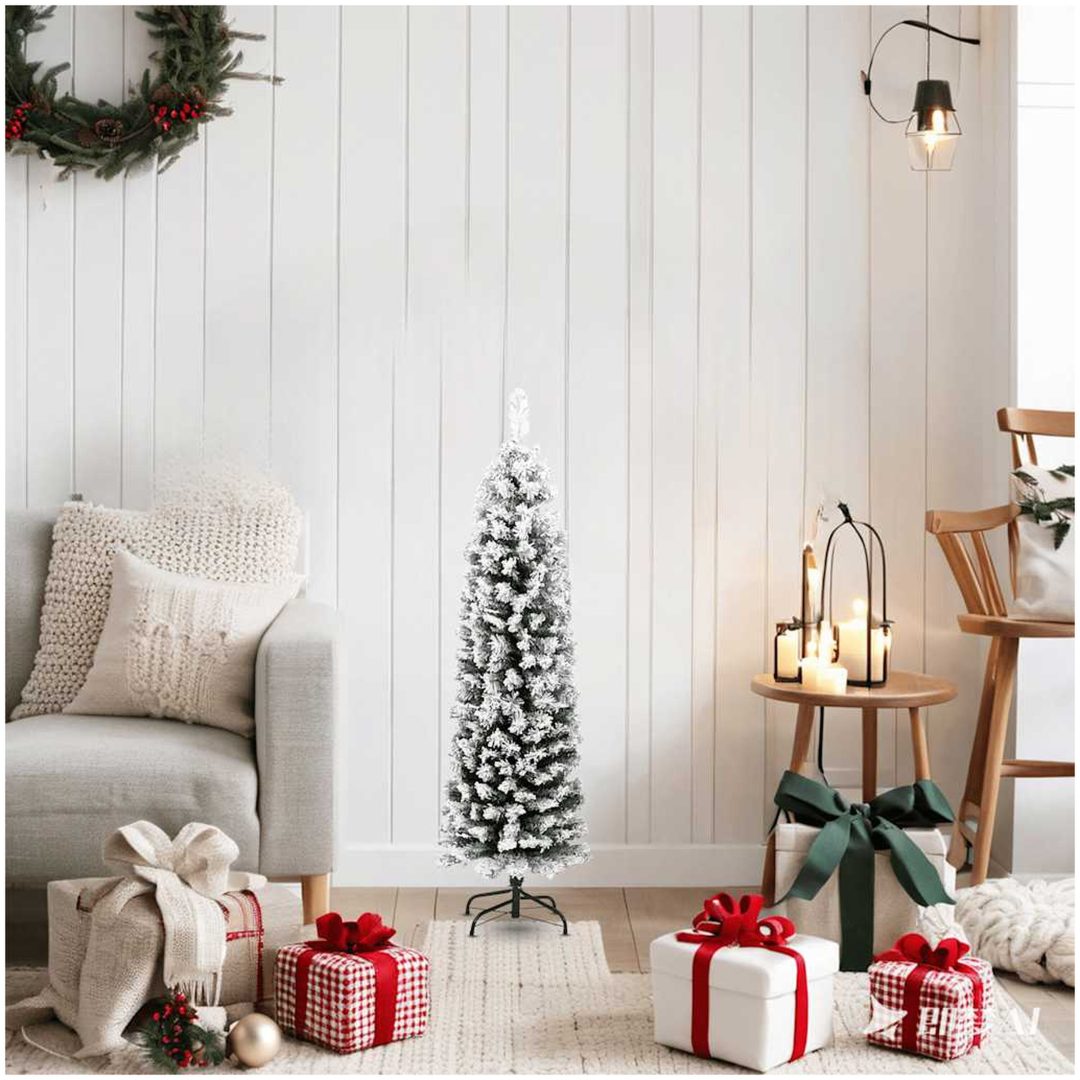 Smal plastgran med snö grön PVC vidaXL 120 cm – bild 7