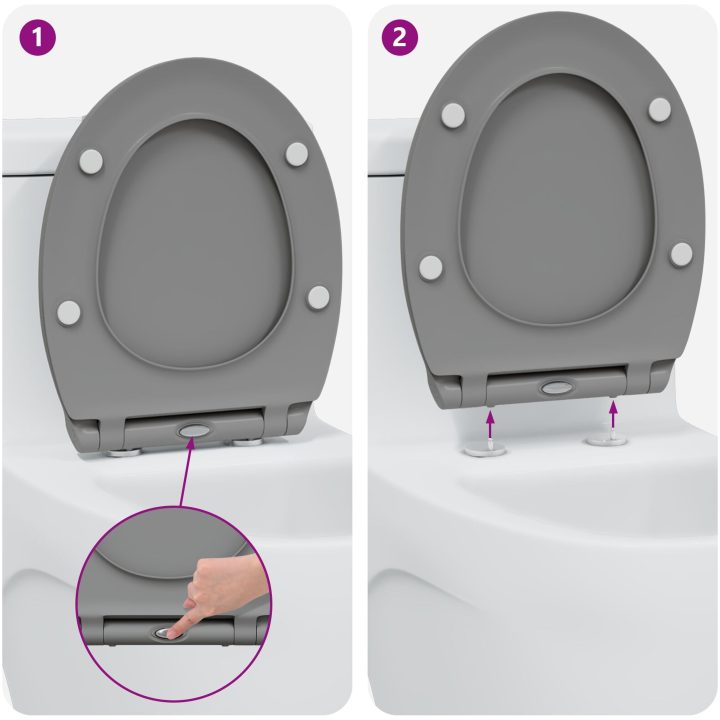 Snabbfäste Toalettstol med Mjukt Lock Duroplast Grå vidaXL 45.5 x 37.5 x 3.8 cm – bild 11