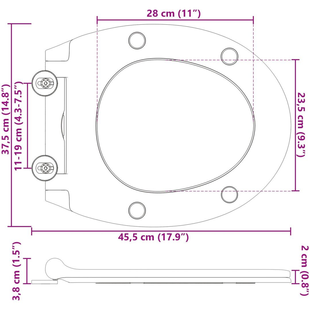 Snabbfäste Toalettstol med Mjukt Lock Duroplast Grå vidaXL 45.5 x 37.5 x 3.8 cm – bild 12