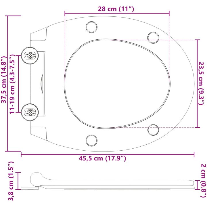 Snabbfäste Toalettstol med Mjukt Lock Duroplast Grå vidaXL 45.5 x 37.5 x 3.8 cm – bild 12