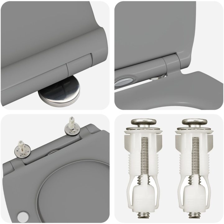 Snabbfäste Toalettstol med Mjukt Lock Duroplast Grå vidaXL 45.5 x 37.5 x 3.8 cm – bild 8