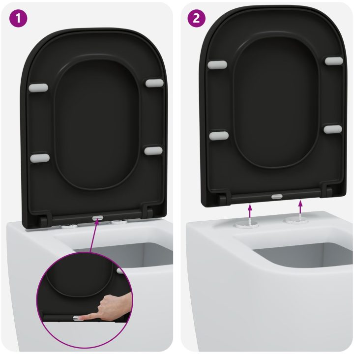 Snabbfrisättning Toalettlock med Mjukt Stäng Duroplast Svart vidaXL 35 x 44.8 x 3.6 cm – bild 11